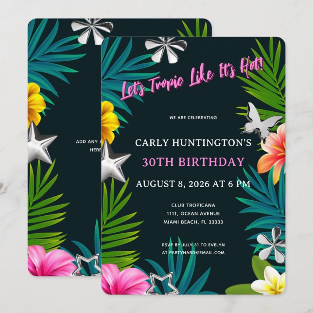 Chic Tropical Vibes 30th Birthday Celebration Invitation (Front/Back)