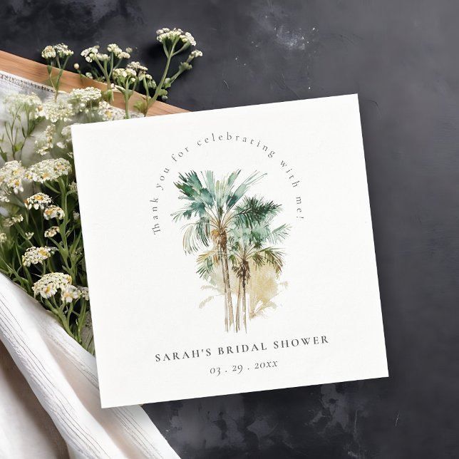 Chic Tropical Watercolor Palm Trees Bridal Shower Napkin (Creator Uploaded)