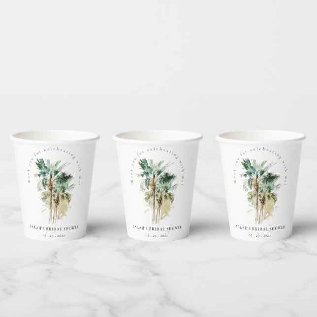 Chic Tropical Watercolor Palm Trees Bridal Shower Paper Cups (Multi)