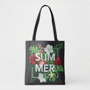 Chic Tropical White and Red Hibiscus Summer Tote Bag