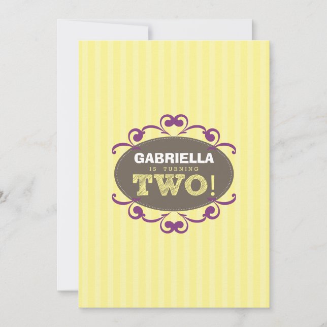 Chic Turning 2 Birthday Party Invitation (yellow) (Front)
