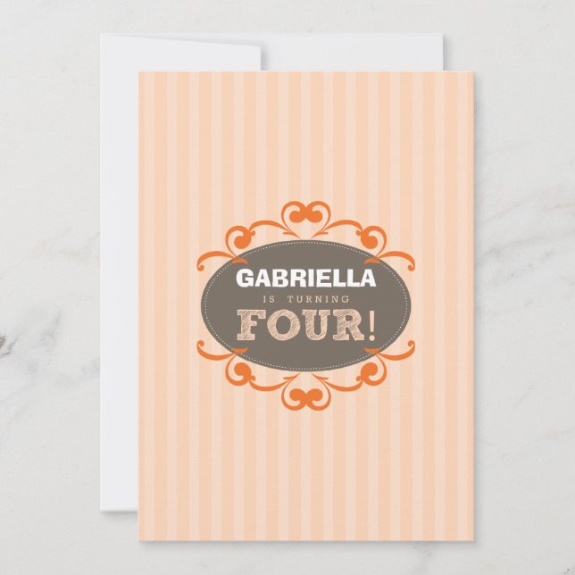 Chic Turning 4 Birthday Party Invitation (peach) (Front)