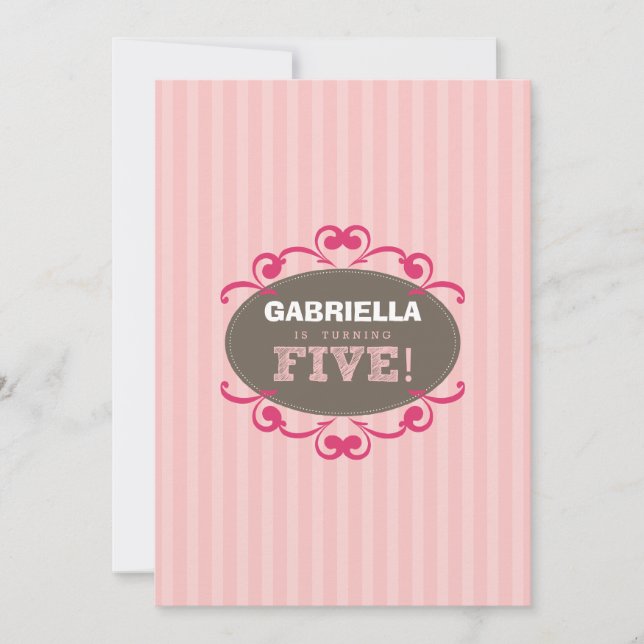Chic Turning 5 Birthday Party Invitation (pink) (Front)