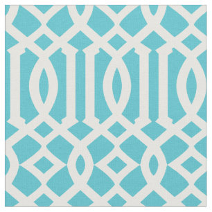 Chic Turquoise and White Trellis Lattice Pattern Fabric