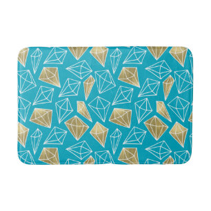 Chic Turquoise Aqua Blue Gold Diamonds   Bath Mat