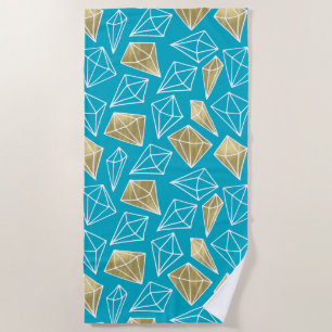 Chic Turquoise Aqua Blue Gold Diamonds   Beach Towel