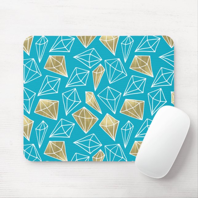 Chic Turquoise Aqua Blue Gold Diamonds Christmas Mouse Pad (With Mouse)