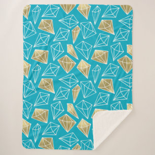 Chic Turquoise Aqua Blue Gold Diamonds Christmas Sherpa Blanket