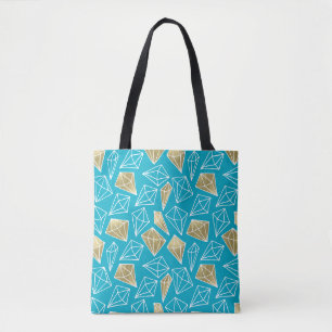 Chic Turquoise Aqua Blue Gold Diamonds Christmas Tote Bag