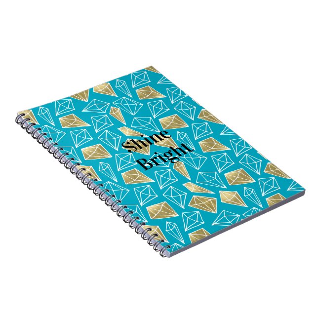 Chic Turquoise Aqua Blue Gold Diamonds   Notebook (Right Side)