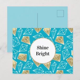 Chic Turquoise Aqua Blue Gold Diamonds Postcard