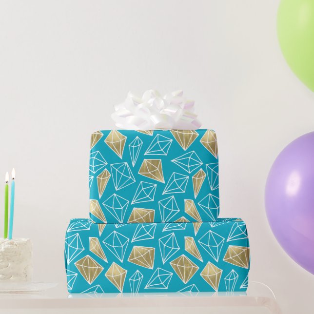 Chic Turquoise Aqua Blue Gold Diamonds   Wrapping Paper (Party Gifts)
