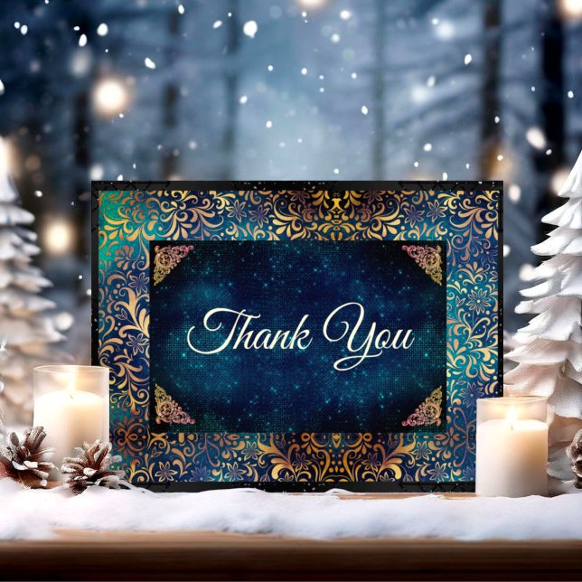 Chic turquoise floral faux gold thank you card (Creator Uploaded)