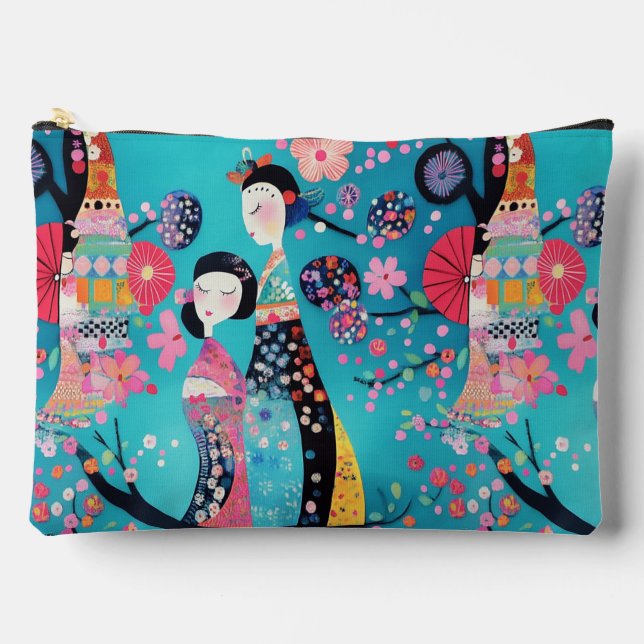 Chic turquoise geisha accessory pouch (Front)