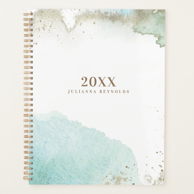 Chic Turquoise & Gold Abstract Art Planner (Front)