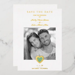 Chic Turquoise & Gold Heart Photo Couple Wedding