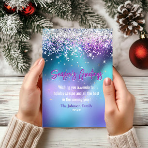 Chic turquoise purple Christmas new year greeting  Card