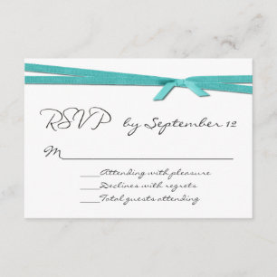 Chic Turquoise Ribbon Wedding RSVP Card