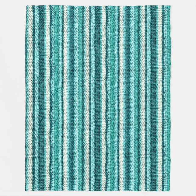 Chic turquoise striped  fleece blanket (Front)