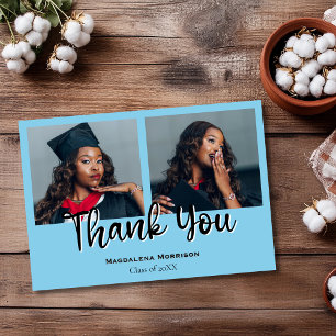 Chic Two Photo Elegant Graduation Thank You Card