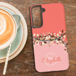 Chic Two Tone Coral Add A Name Monogram Leaves Samsung Galaxy Case<br><div class="desc">This simple to personalise chic phone case design features a two tone coral background, name, and initial letter monogram and matching leafy branches separating top and bottom. Personalise the case in the text fields with a name and initial, remove both or one or edit using the design tool to select...</div>