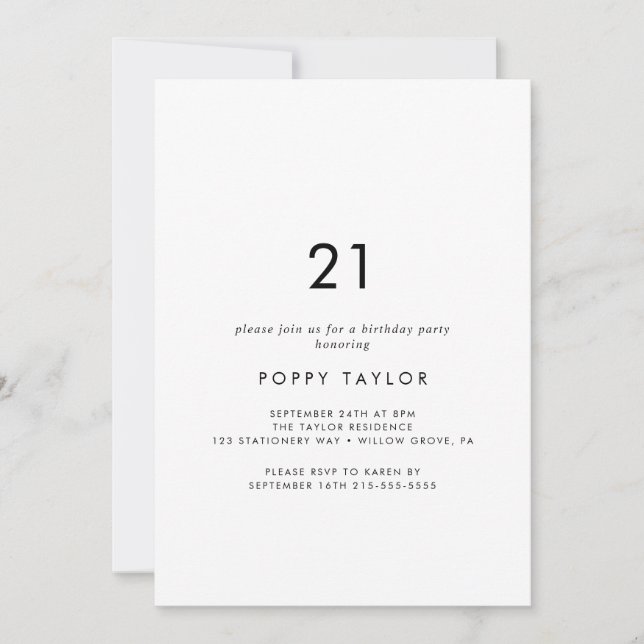 Chic Typography 21st Birthday Party Invitation (Front)