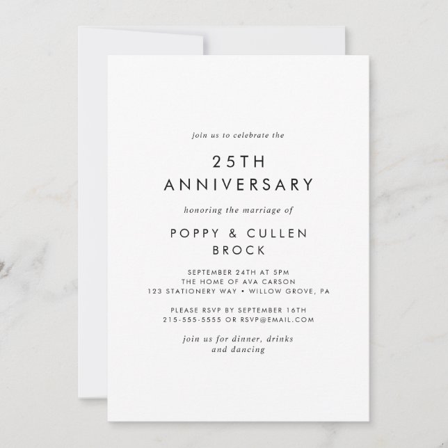 Chic Typography 25th Wedding Anniversary Invitation (Front)