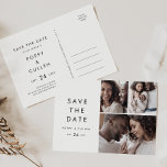 Chic Typography 3 Photo Collage Save the Date Invitation Postcard<br><div class="desc">This chic typography 3 photo collage save the date postcard is perfect for a modern wedding. The simple design features classic minimalist black and white typography with a rustic boho feel. Customisable in any colour. Keep the design minimal and elegant, as is, or personalise it by adding your own graphics...</div>
