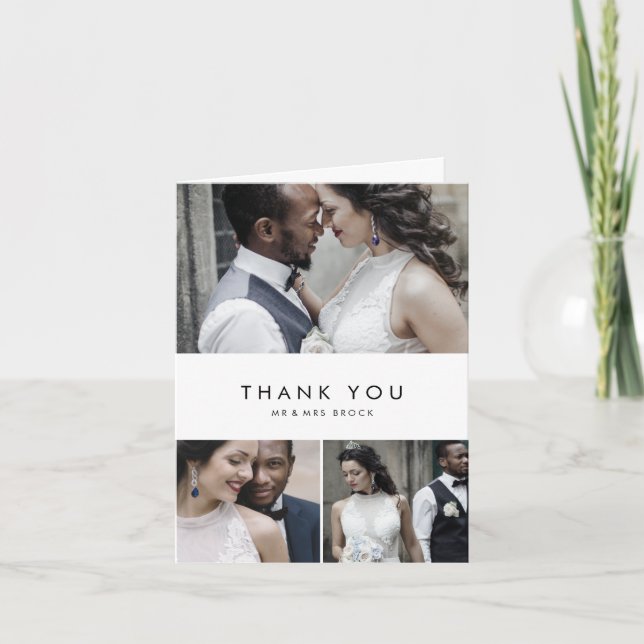 Chic Typography 3 Photo Collage Thank You Card (Front)