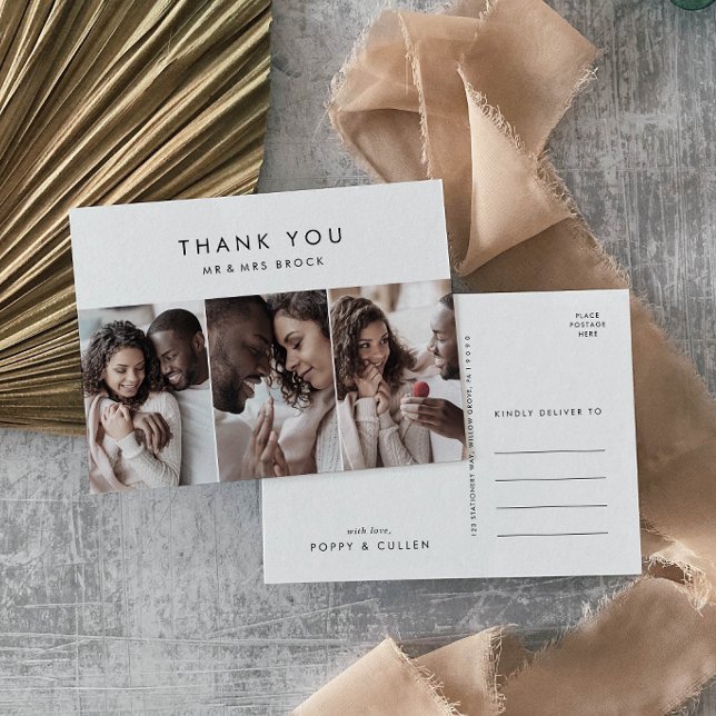 Chic Typography 3 Photo Template Thank You Postcard (Creator Uploaded)