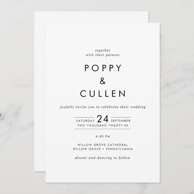 Chic Typography All In One Wedding Invitation (Front/Back)