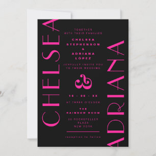 Chic Typography Black Pink Art Deco Wedding Invitation