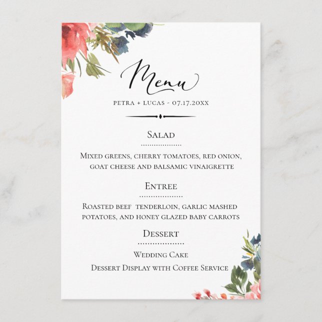 Chic Typography Bohemian Floral Wedding Menu (Front)