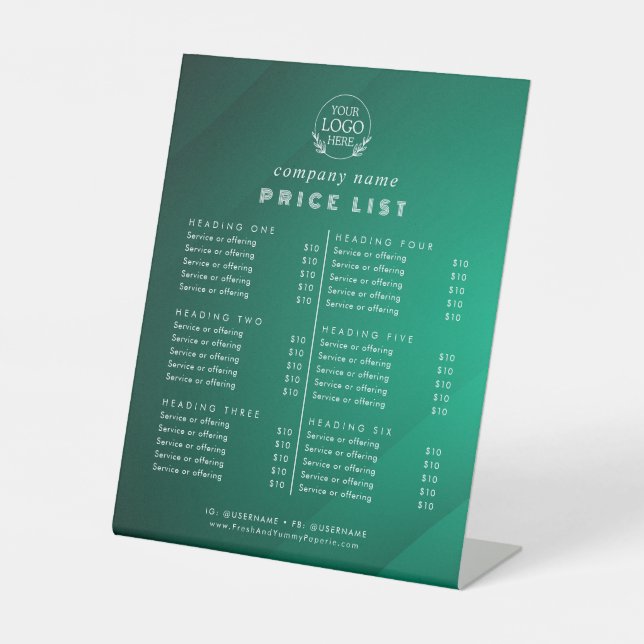 Chic Typography Business Services Price List Pedestal Sign (Front)