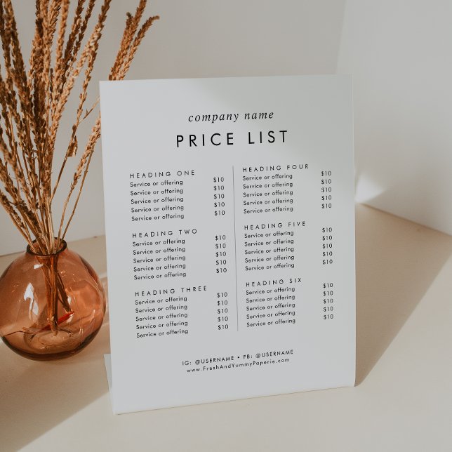 Chic Typography Business Services Price List Pedestal Sign (Creator Uploaded)