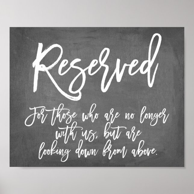 Chic Typography Chalkboard Reserved Memorial Poster (Front)