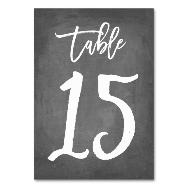 Chic Typography Chalkboard Table Number | Table 15 (Front)