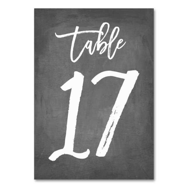 Chic Typography Chalkboard Table Number | Table 17 (Front)
