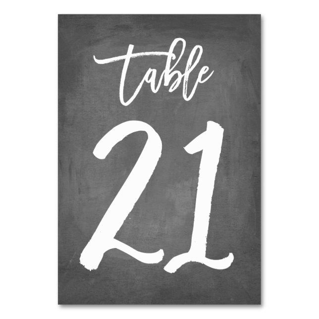 Chic Typography Chalkboard Table Number | Table 21 (Front)