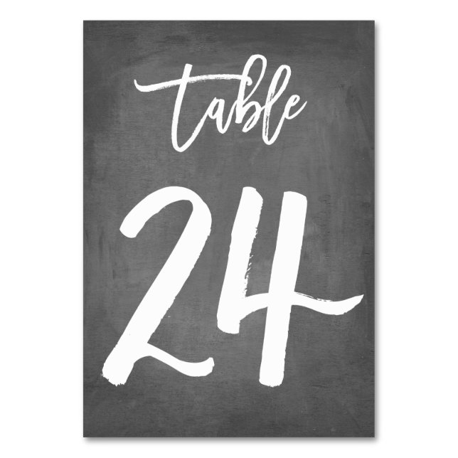 Chic Typography Chalkboard Table Number | Table 24 (Front)