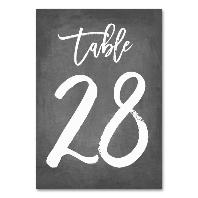 Chic Typography Chalkboard Table Number | Table 28 (Front)