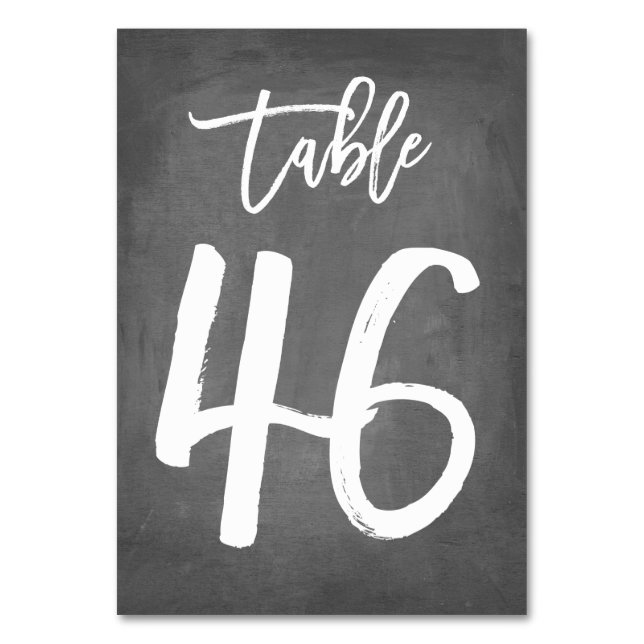 Chic Typography Chalkboard Table Number | Table 46 (Front)