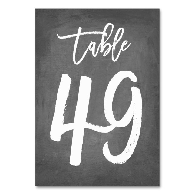 Chic Typography Chalkboard Table Number | Table 49 (Front)
