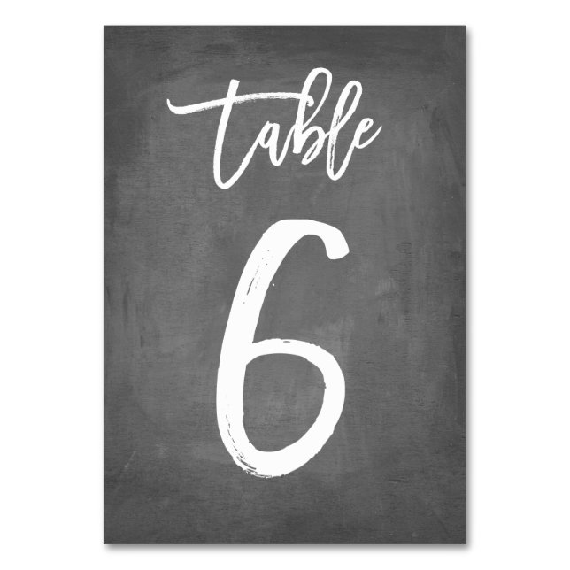 Chic Typography Chalkboard Table Number | Table 6 (Front)