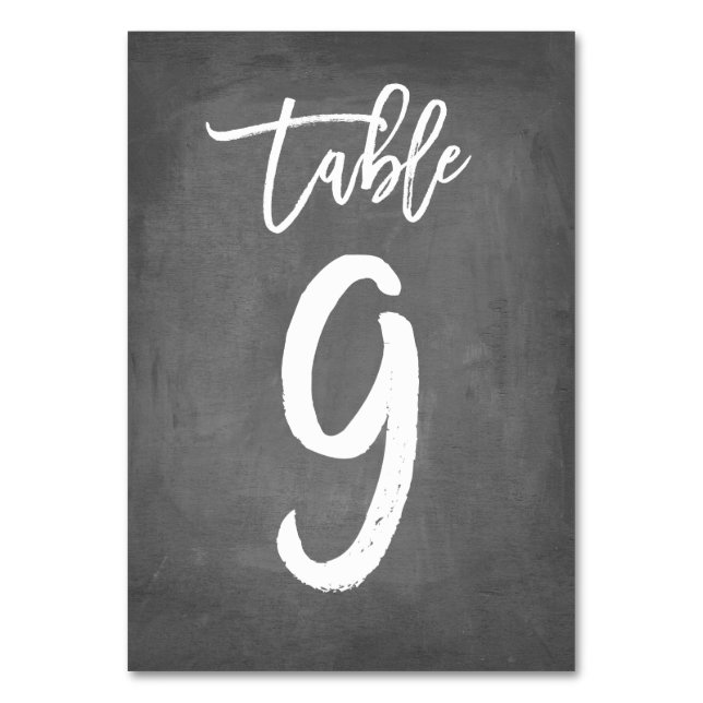 Chic Typography Chalkboard Table Number | Table 9 (Front)