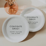 Chic Typography Congrats Grad Graduation Paper Plate<br><div class="desc">These chic typography congrats grad graduation paper plates are perfect for a modern grad party. The simple design features classic minimalist black and white typography with a rustic boho feel. Customisable in any colour. Keep the design minimal and elegant, as is, or personalise it by adding your own graphics and...</div>