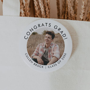 Chic Typography Congrats Grad Photo Graduation 6 Cm Round Badge