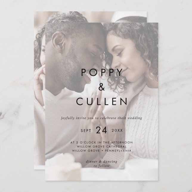 Chic Typography | Faded Photo Casual Wedding Invitation (Front/Back)