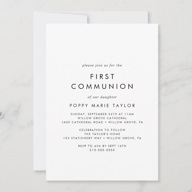 Chic Typography First Communion Invitation (Front)