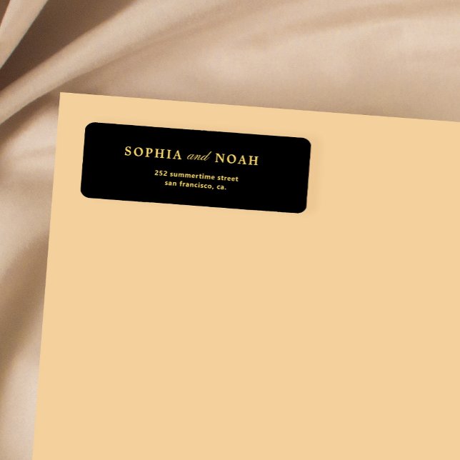 Chic typography gold black wedding return address (Creator Uploaded)